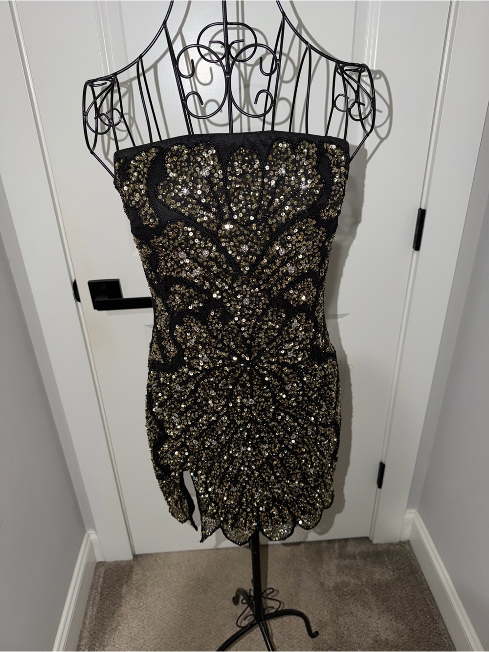 Nasty Gal Black beaded scalloped hem bandeau mini dress